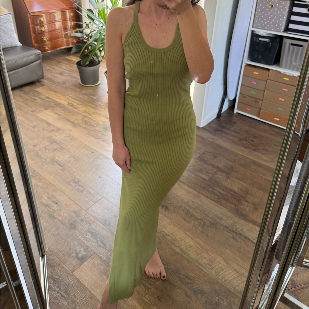 Meshki Olive Green Ribbed Dress